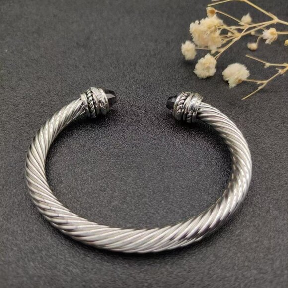 David Yurman sterling and gold twisted cable cuff bracelet w faceted amethyst st - Picture 3 of 5